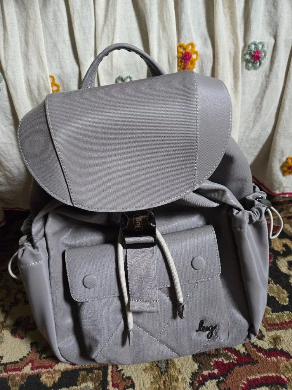 Wiffle satin luxe VL (vegan leather) backpack in pearl color